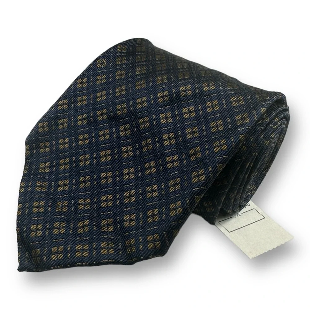 Massimo Bizzocchi Blue Brown Geometric Pure Silk Tie 3.75 Inch Width NWT